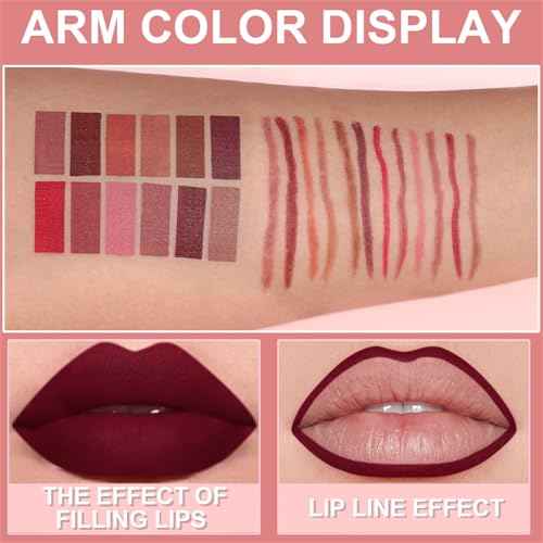 6Pcs Retractable Lip Liner Pencils Set, Mauve Maroon Dark Red Nude Chocolate Brown Plum 6 Rich Pigmented Shades Waterproof & Long-Lasting Creamy Matte Velvet Finish for Shaping & Sculpting Lips (#01)