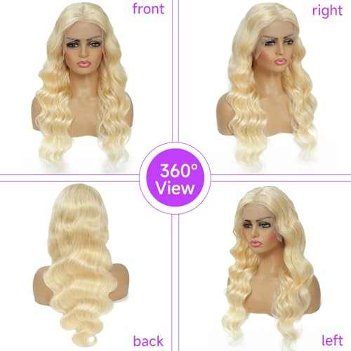 Avolo 613 Lace Front Wig Human Hair 13x6 Transparent Lace Blonde Lace Front Wigs Human Hair Pre Plucked Body Wave 613 HD Lace Frontal Wig 180% Density 613 Wig for Women 24 Inch