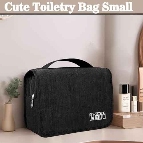 L&FY Hanging Travel Toiletry Bag Women's Cosmetic Organizer Makeup Pouch Men's Shaving Kits With Handle (Denim Black)