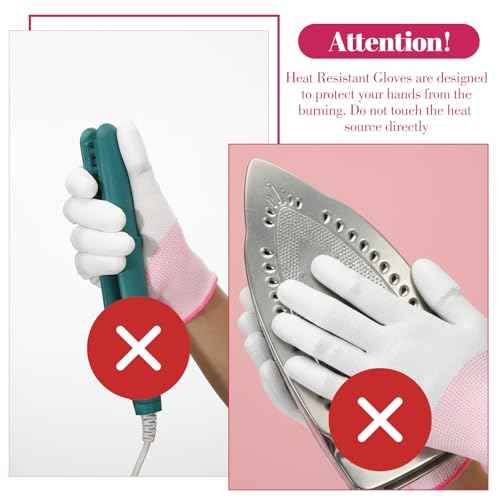 4 Pairs Heat Gloves for Hair Styling - Heat Resistant Gloves for Curling Iron & Wand, Nylon + PU, Green & Pink