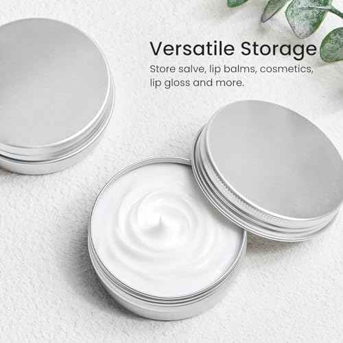 TUZAZO 24Pack 2 Oz Aluminum Tin Cans with Screw Lid and Labels, Refillable Travel Sized Cosmetic Containers Small Tins for Salves, Lotion Bars, Beard Balms, Candles
