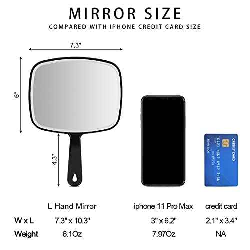 Large Wall Mount Hand Mirror with Handle, for Vanity Makeup Home Salon Travel Use (Square Black 10.3inx7.3in)
