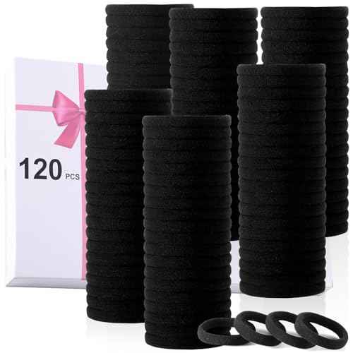 LuSeren 120PCS Black Hair Ties for Thick Hair ? Seamless No Damage Elastic Ponytail Holders, Black Hair Band,Bulk Nylon Hair Elastics for Women