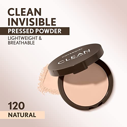 Covergirl Clean Invisible Pressed Powder, Lightweight, Breathable, Vegan Formula, Creamy Natural 120, 0.38oz