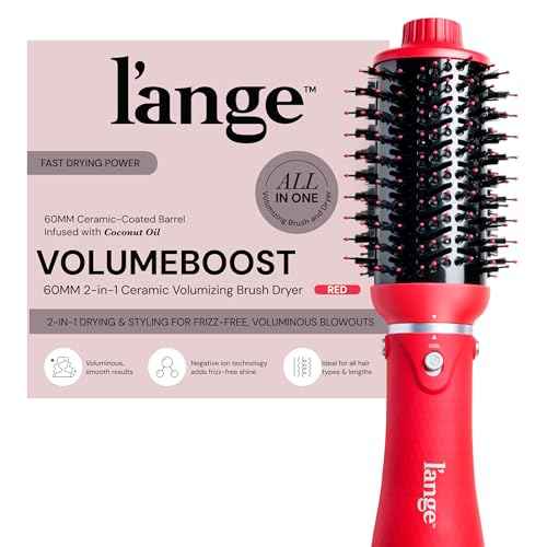 L'ANGE HAIR VolumeBoost 60mm 2-in-1 Ceramic Volumizing Brush Dryer | Fast Drying & Styling for Frizz-Free, Voluminous Blowouts | Ceramic-Coated Barrel (Red)
