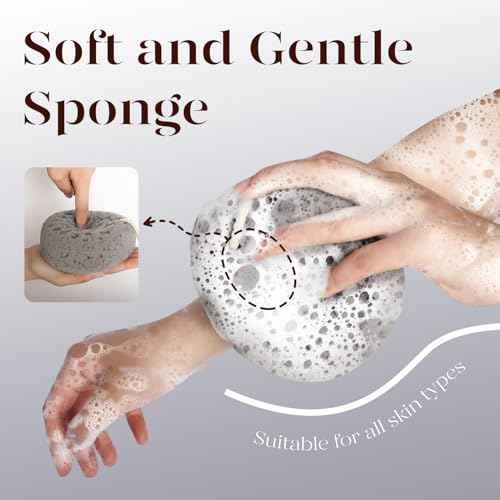 BAIMEI IcyMe Bath Sponge, Sponge Loofah Body Scrubber, Shower Pouf Cleaning Loofahs Sponge, Shower Use Sponge (Pink Grey)