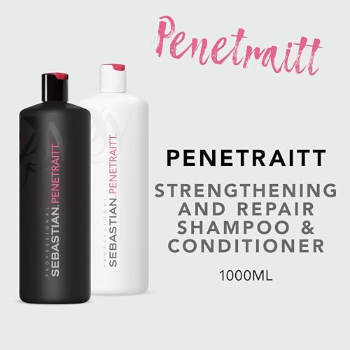 Sebastian Professional Penetraitt Shampoo & Conditioner Duo Set | 33.8 Fl Oz Liter Bottles Prepack with Pumps Included | Strengthening & Deep Repair | For Dry, Damaged, & Colored Hair