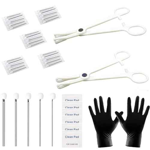 Piercing Kit 35PCS Professional Piercing Kit Includeds 25PCS Mixed 12G 14G 16G 18G 20G Ear Nose Piercing Needles 2PCS Piercing Clamps 6Pcs Clean Tools 2 Gloves for Ear Nose Piercing Kit