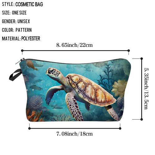 Sea Turtle Makeup Bag Cute Small Organizer Bag Travel Toiletry Zipper Pouch Sea Turtle Cosmetic Bag Birthday Christmas Gifts for Turtle Lovers Women Friends