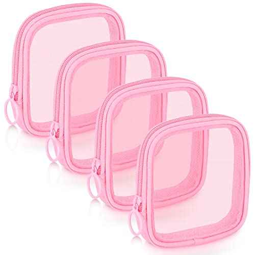 Weewooday 4 Pcs Mesh Makeup Bag Mesh Cosmetic Bag Travel Toiletry Pouch with Zipper Mini Makeup Cosmetic Purse for Daily Accessory(Small,Pink)