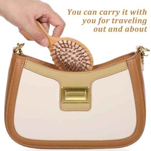 Bamboo Hair Brush, 2pcs Mini Paddle Detangling Hairbrush Wooden Hair Brush Portable Scalp Massage Comb Pocket Size Anti-Static Travel Hair Brush for Thick Thin Curly Dry Wet Hair