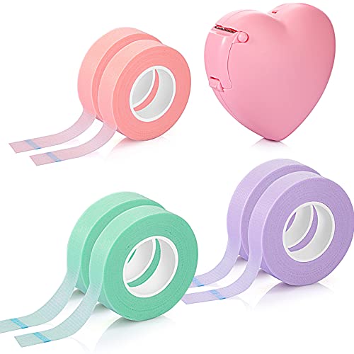 6 Rolls Eyelash Extension Tape Breathable Adhesive Lash Tape Non-woven Fabric Lash Tape with Heart-shaped Tape Dispenser Cutter, 0.5 Inch Wide, 10 Yards Long of Each