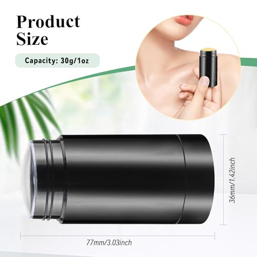 12 Pcs 30g/1oz Black Deodorant Containers Refillable Bottom Refilling Round Stick Plastic Twist Up Deodorant Bottles for DIY Chapstick Lip Balm Crayon
