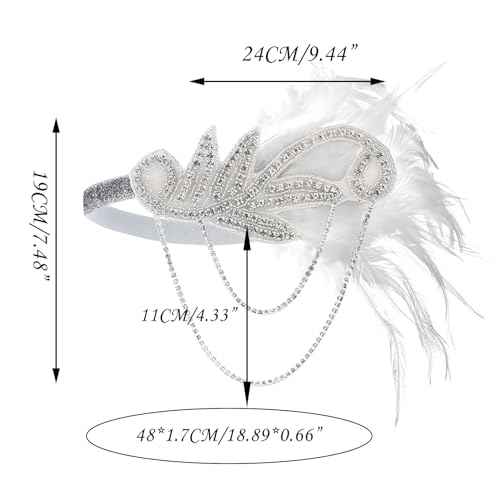 1920s Flapper Headpiece White Feather Flapper Headband Great Gatsby 20s Headpiece Roaring 20s Accessories for Women and Girls