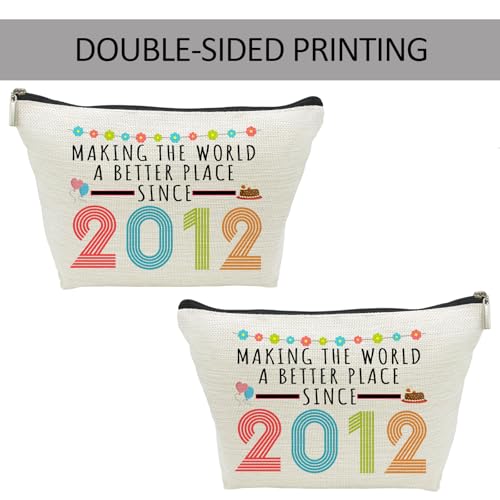 13rd Birthday Gifts for Girls, Funny 13 Year Old Gift Makeup Bag, 2012 13rd Birthday Cosmetic Bags for Her, Teens, Sister, Daughter, Niece, Granddaughter, Making The World a Better Place Since 2012