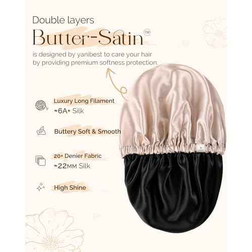 YANIBEST Silk Bonnet Satin Bonnet for Sleeping Women Men, Adjustable Double Layer Hair Bonnet for Curly Braids Reduce Frizz