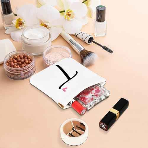 Initial T Personalized Pocket Cosmetic Bag, Waterproof Portable No Zipper Self-closing Makeup Pouch, Mini Travel Storage Makeup Bag, Gift Ideal for Women Girls Teen (BP20)