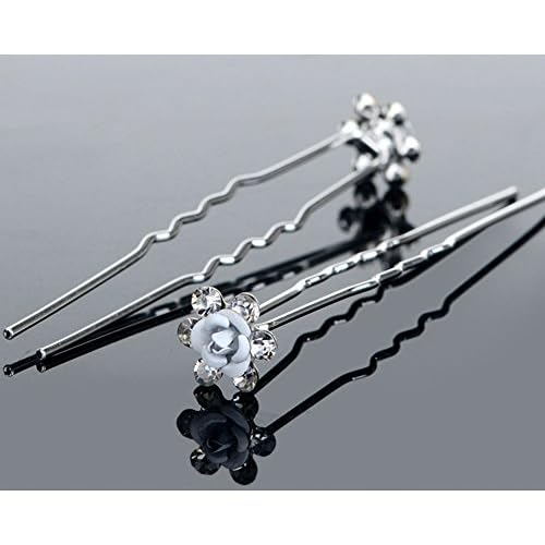 Vpang 20 Pcs Wedding Bridal Rhinestone Crystal Hair Pins Clips Women Headwear Wedding Decorative Hair Accessories (Blue Flower)