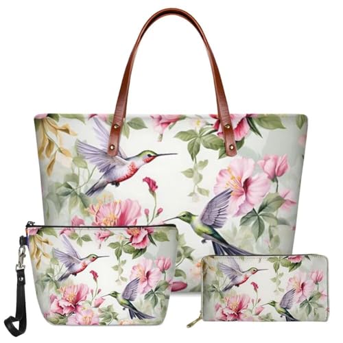 GIFTPUZZ Women Tote Bag Women Wallet Portable Cosmetic Bag for Women Bag Set 3 Pack PU Leather Bags with Zipper