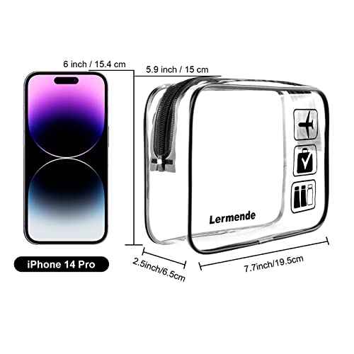 Lermende 2pcs Clear Toiletry Bag TSA Approved Travel Bag,Carry On for Travel,Airport Airline Accessories Compliant Bag,Quart Sized Makeup Cosmetic bag Women Men (Black, 2 Pack)