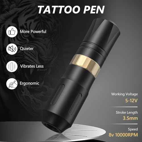 Tattoo Gun Kit Wireless Tattoo Machine Pen Kit with 2 Batteries 16 Cartridge Needles 7 Ink Colors for Complete Rotary Tattoo Supply HW-TK1005-1