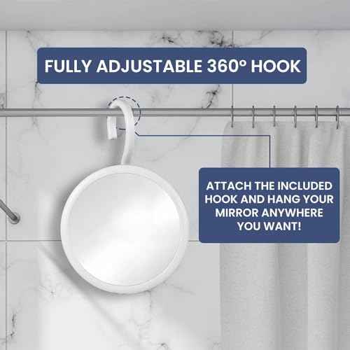 MIRRORVANA Hangable Round Fogless Shower Shaving Mirror with 360¡Æ Swivel Rotatable Hook for Hanging and Bonus Anti-Fog Spray - Anti Fog and Shatterproof Surface, 6.7" Diameter