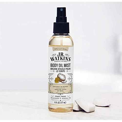 JR Watkins Natural Hydrating Body Oil Mist, Coconut Milk & Honey, Moisturizing Body Oil Spray for Glowing Skin and Cruelty Free, 6 fl oz