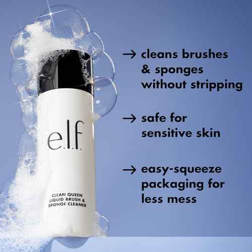 e.l.f. Clean Queen Liquid Brush & Sponge Cleaner, Gentle Foaming Cleaner For Removing Leftover Makeup, Dirt & Grime, Vegan & Cruelty-Free, 4.1 oz