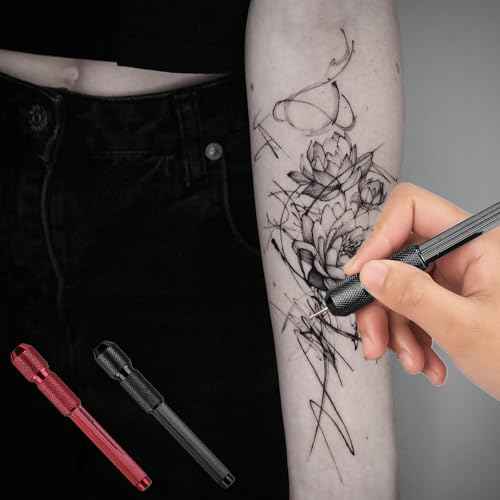2 Pcs Empty Tattoo Markers Tattoo Pen Shells for Stencil Pen Outline Supply,Safe for Skin, Precision Design (Black Red)