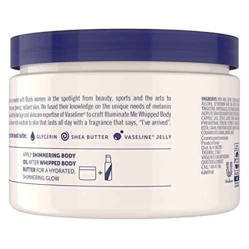 Vaseline Illuminate Me Shea Butter Whipped Body Butter for Melanin Rich Skin Provides 24 Hour Moisturization for Dry Skin 11 oz