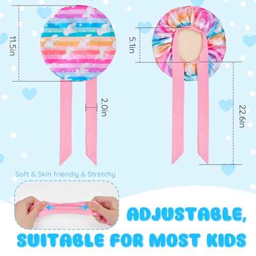 2 PCS Kids Bonnets for Girls, Satin Silk Bonnet for Kids Toddler Bonnet for Sleeping Cap with Elastic Tie Band Hair Bonnet