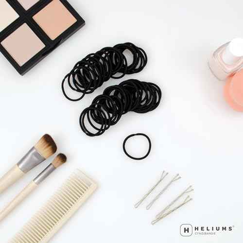 Heliums Small Hair Ties - Black - No Damage Mini 1 Inch Reusable 2mm Elastics for Thin Hair and Kids, Neutral Ponytail Holders - 48 Count