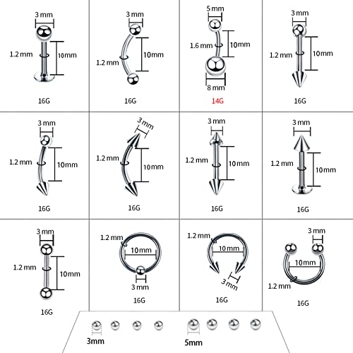 120PCS Body Piercing Kit Nose Stud Piercing Kits for All Body Piercings Stainless Steel Jewelry with 12G 14G 16G Piercing Needles for Ear Cartilage Tragus Nose Septum Lip Nipple Belly Button