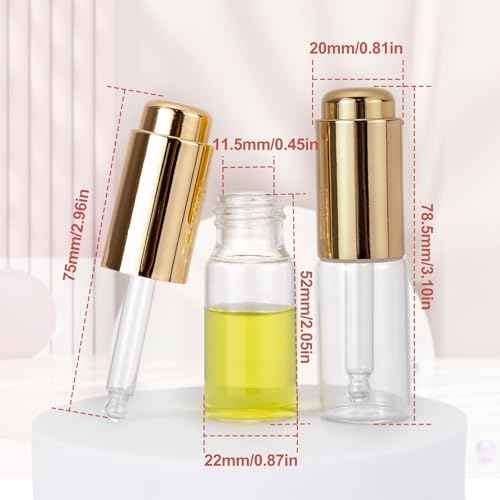 Ellbest 8Pcs 10ml Clear Press Dropper Bottles, Empty Refillable Essential Oil Bottles Container Perfume Cosmetic Bottle Travel Pressing Dropping Bottle, Gold Cap