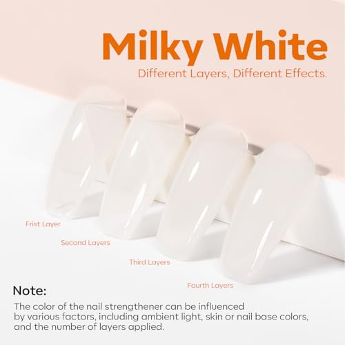 modelones Nail Strengthener, Milky White Nail Polish Natural Nail Concealer Foundation Air Dry Nail Growth Polish for Damaged Nails Imperfection Masking Gifts for Women 15ml