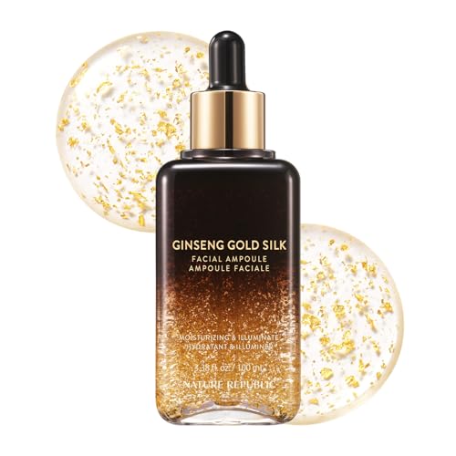 Nature Republic Ginseng Gold Silk Facial Ampoule, Hydrating moisturizer, Niacinamide & Silk Amino Acid, Royal Jelly Extract, Korean Skin Care for all skin types, Holiday Gifts 100 ml / 3.38 Fl. oz.