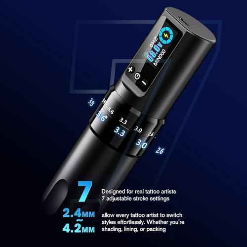 INKin Tattoo Gun with 7 Adjustable Stroke Lengths 2.2mm-4.2mm, Ultra-Plus Wireless Tattoo Pen Machine 1600mAh Power Supply, Tattoo Pen with LED Display for Beginners and Artists