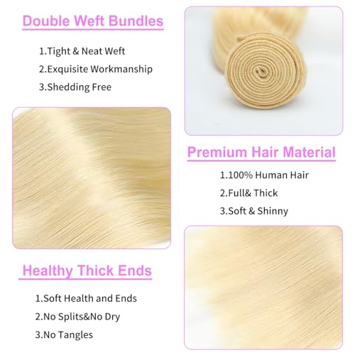 613 Bundles Blonde Bundles Human Hair 30 Inch 613 Straight bundles 100% Unprocessed 12A Grade Brazilian Virgin Hair Bundles 1 Bundle Human Hair 613 Blonde Bundle