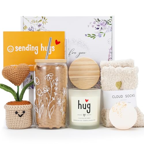 Get Well Gift Box for Women - Hugs & Healing Luxury Care Package for Her, Feel Better Soon Basket - Sympathy and After Surgery Recovery Gifts - Thinking of You