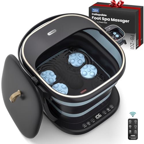 Puboo Collapsible Foot Spa Bath Massager with Heat, 95-115¡ÆF Precise Temp Control, Motorized Massage Rollers & Acupressure, Heated Foot Bath Soak Tub, Fits US Men¡¯s Size 11, Gift for Christmas