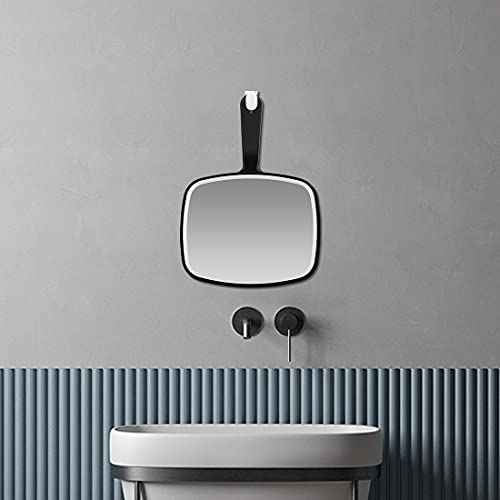 Large Wall Mount Hand Mirror with Handle, for Vanity Makeup Home Salon Travel Use (Square Black 10.3inx7.3in)