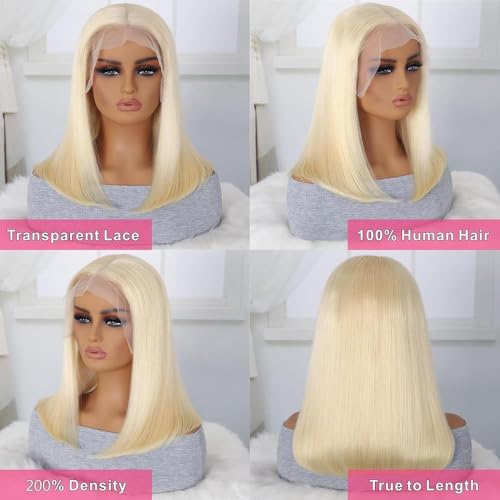 613 Lace Front Wigs Human Hair 200% Density 13x4 HD Lace Frontal Wig Pre Plucked With Baby Hair Glueless Short Straight Bob Wigs for Women (Blonde, 16 inch)