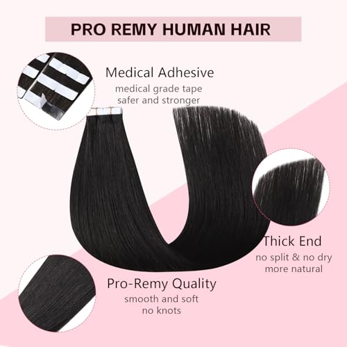 Invisible Tape in Hair Extensions Real Human Hair 3rd-Generation Pro3.0#1B Natural Black 20pcs 50g 22inch Seamless Insert Hand-Tied Invisi Edge Tape ins Extension£¨#1B-22inch£©
