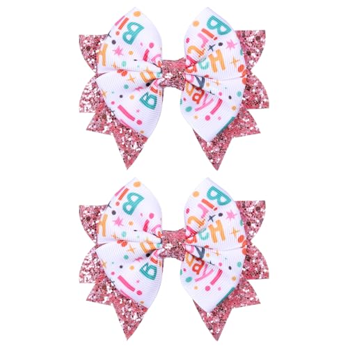 3.5" Birthday Bow Hair Clips for Girls 1 2 3 4 5 6 Years Glitter Pink Ribbon Bowknot Barrettes Alligator Pins for Teens ToddlerKids Happy Birthday Party Dress Decor Accessories Gift