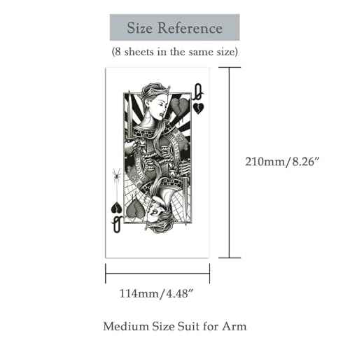 8 Sheets 3D Black Realistic Temporary Tattoos for Men Women Adults, Hand Finger Gun Hourglass Card Queen Tree Design Halloween Fake Half Arm Sleeve Tattoos Stickers Legs Kit Sets