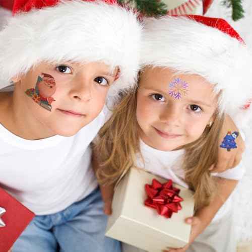 140 Styles Glitter Christmas Temporary Tattoos for Kids, 12 Sheets Glitter Christmas Holiday Tattoos for Kids Xmas Party Gifts Crafts Decoration