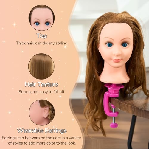 24Inch 80% Real Hair Mannequin Head - Doll head for hair Styling, Cosmetology Mannequin Head with Hair for Braiding Curling,Cuting with Table Clamp Styling Set (Blonde)