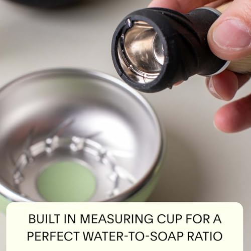 Leaf Shave | Leaf Bowl and Brush Set, Stainless Steel and Silicone Grooming Bowl with Lather Brush, Compatible with Shave Soap Bars and Refills - Black