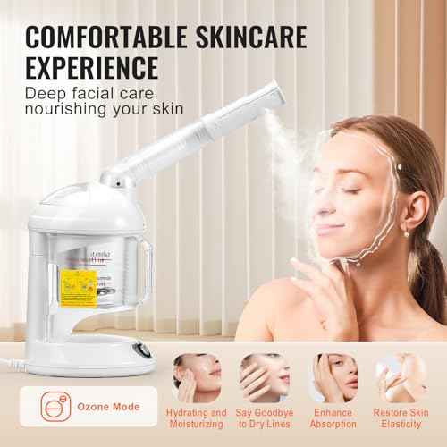 VEVOR Hair Steamer, 2 in 1 UV Ozone Hair & Facial Steamer with Detachable Bonnet Hood, Nano Ionic Face Steamer with 360¡Æ Rotatable Sprayer for Deep Conditioning, Perfect for Salon Spa Home Beauty