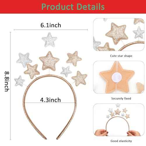Glitter Star Headband, Pentagram Headbands Christmas Holiday Festival Party Headband Hair Accessories for Women Kids Adults